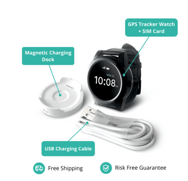 Senior medical alert smartwatch with SOS emergency button and fall detection for elderly safety